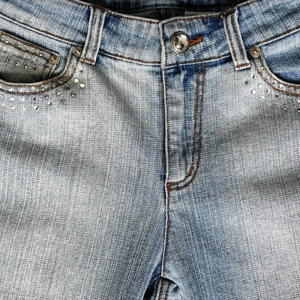 Cache Womens Rhinestone Embellished Jeans 8 Cropped Capris Chic Glam Casual Y2K - Picture 7 of 13